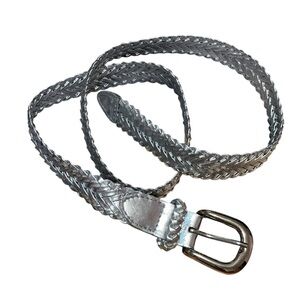 Silver Braided Womens Belt Size Medium Large Adjustable Western Retro Casual Y2K